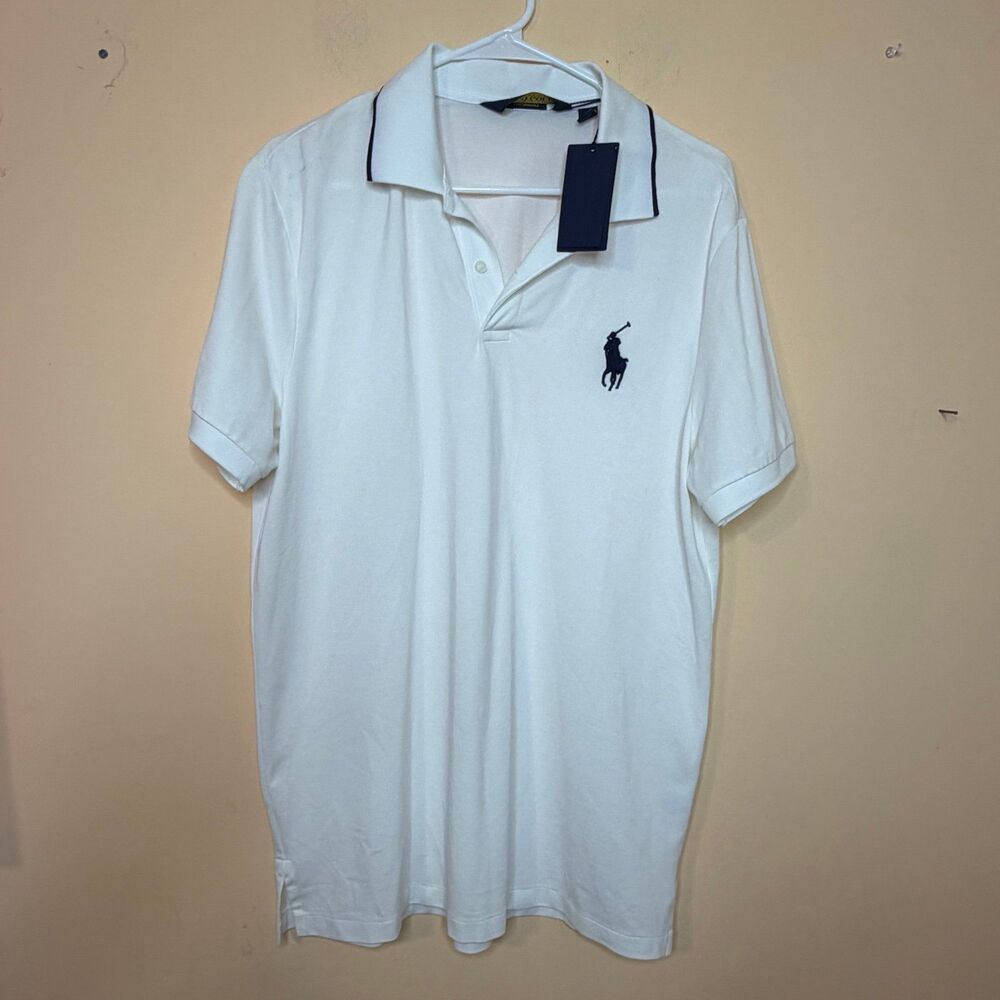 NWT Polo Golf Ralph Lauren White Polo Shirt Men's large flip collar polo